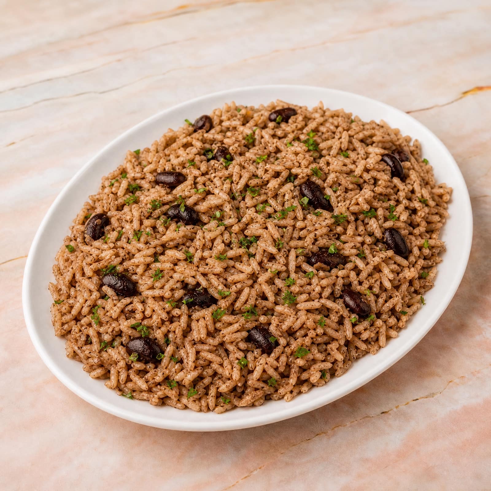 Guyanese rice and peas served with the goat curry meal