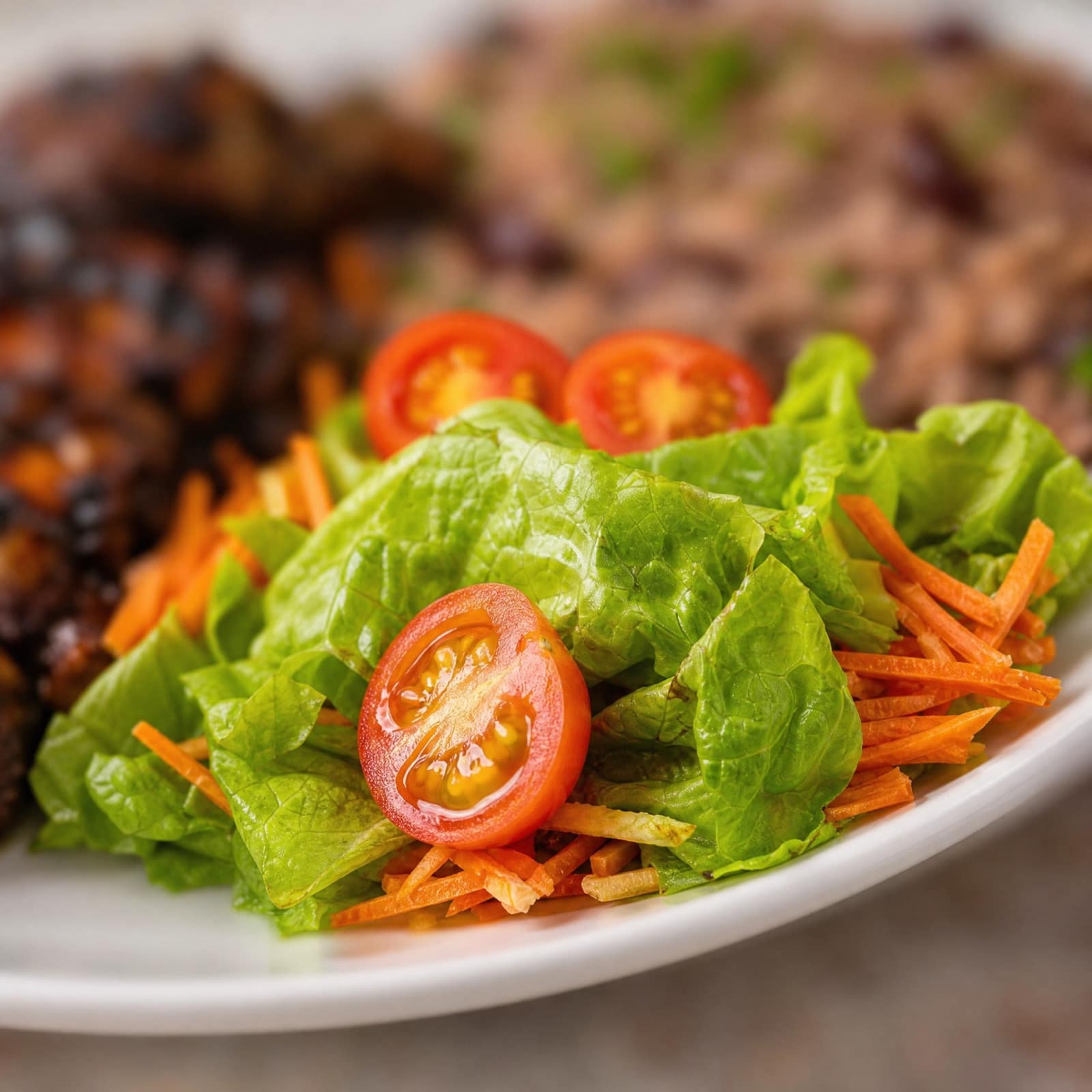 Fresh garden salad served with the goat curry meal