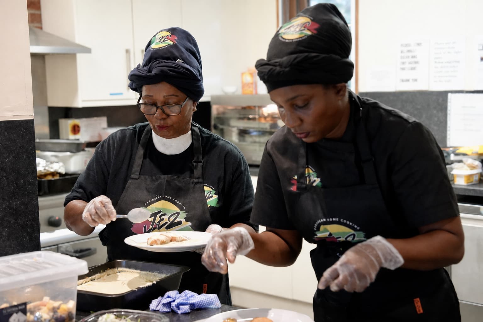 Food preparation in the Jez Guyanese Cuisine professional kitchen